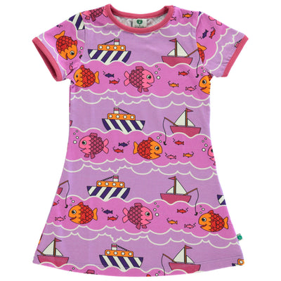 Kurzärmliger Kleid mit Boot und Fisch