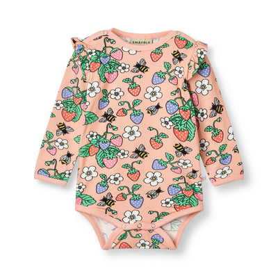Langärmliger Baby Body mit Erdbeeren