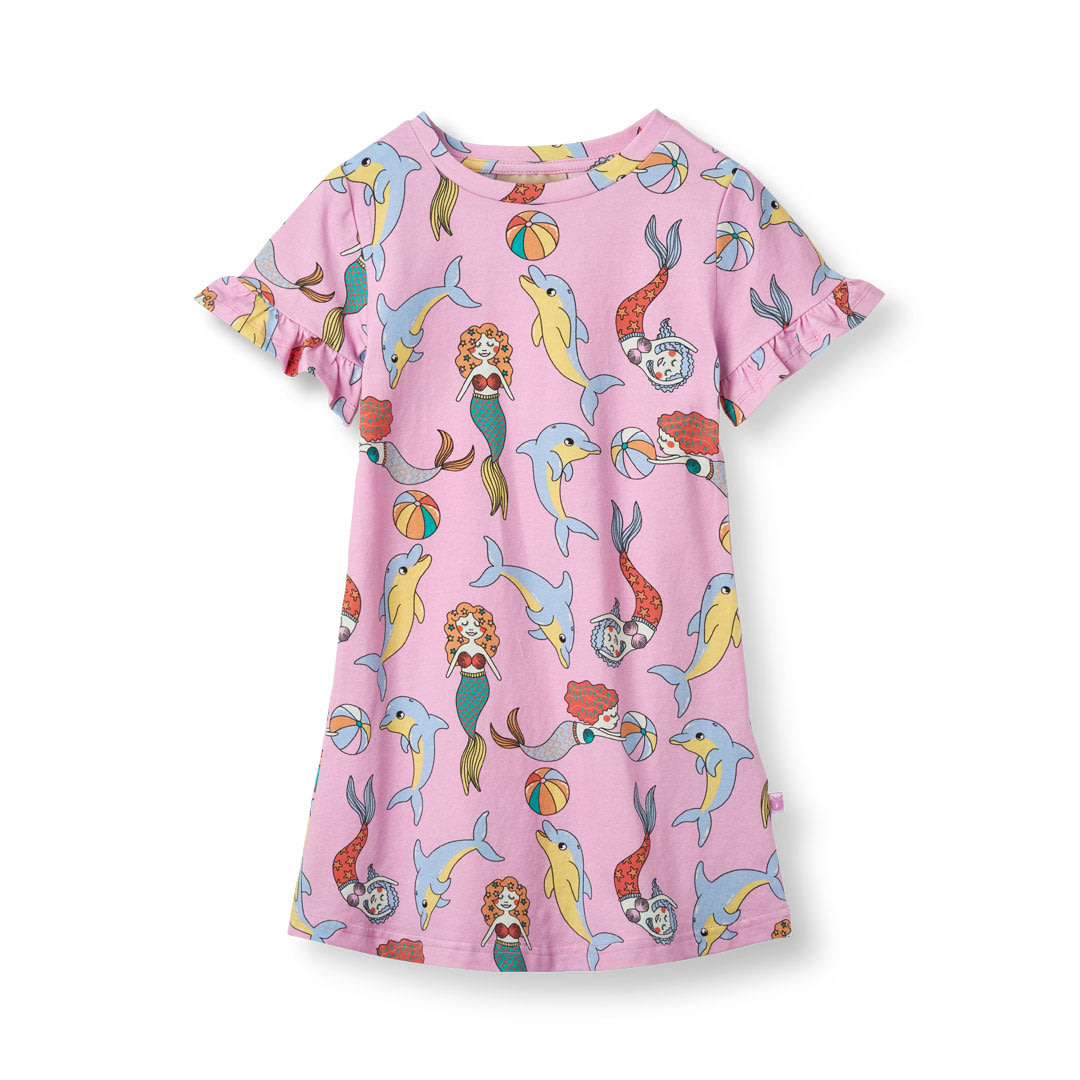 Kurzärmliger Kleid mit Meerjungfrauen und Delfinen