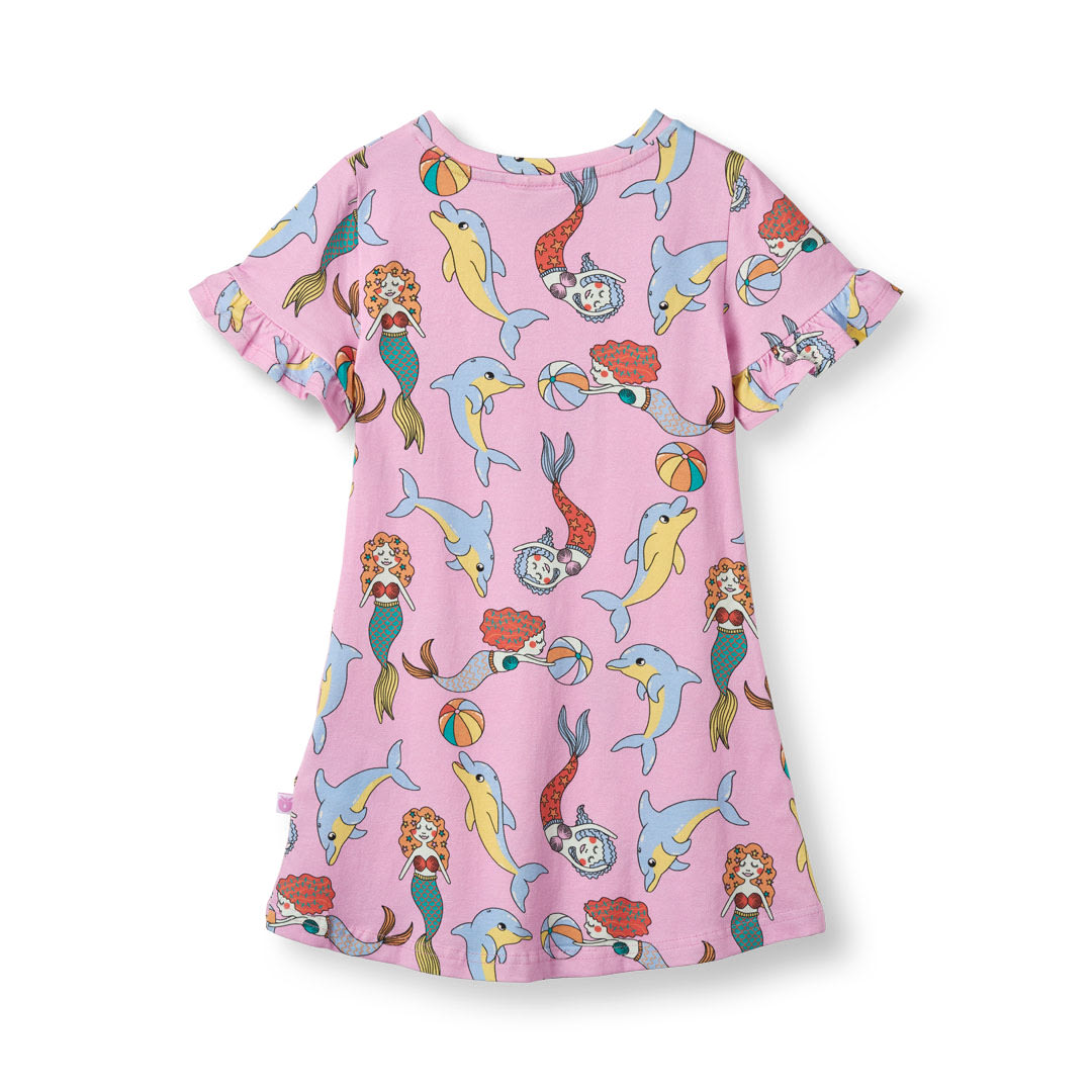 Kurzärmliger Kleid mit Meerjungfrauen und Delfinen