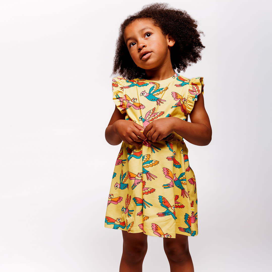 Ärmellos Kleid mit Papageien