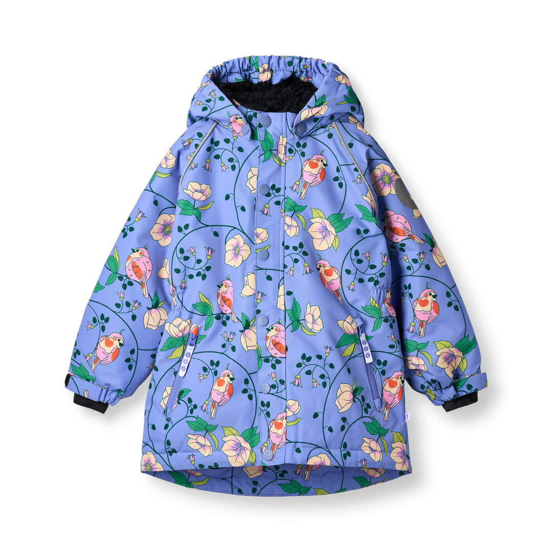 Winterjacke mit Vögeln und Blumen