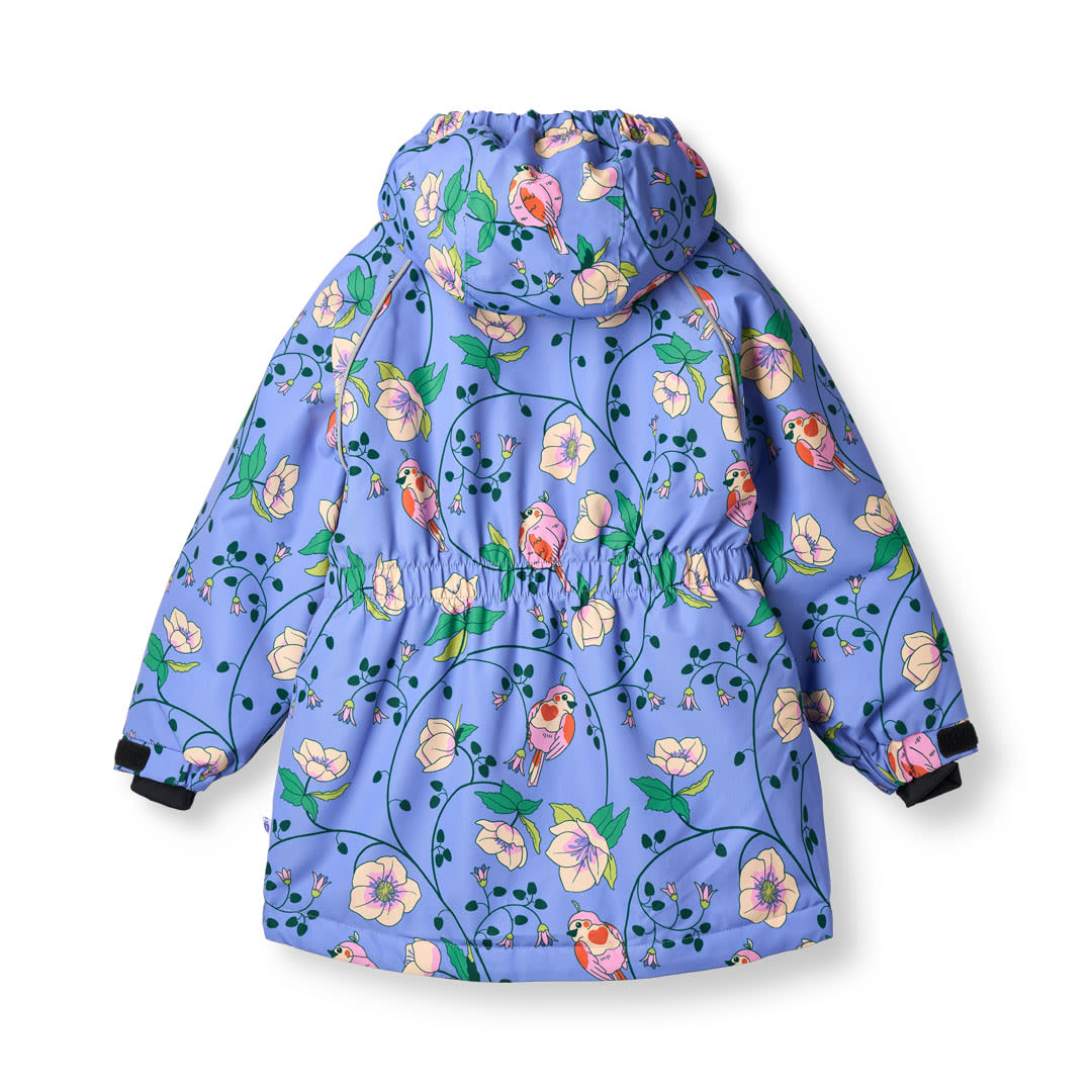 Winterjacke mit Vögeln und Blumen