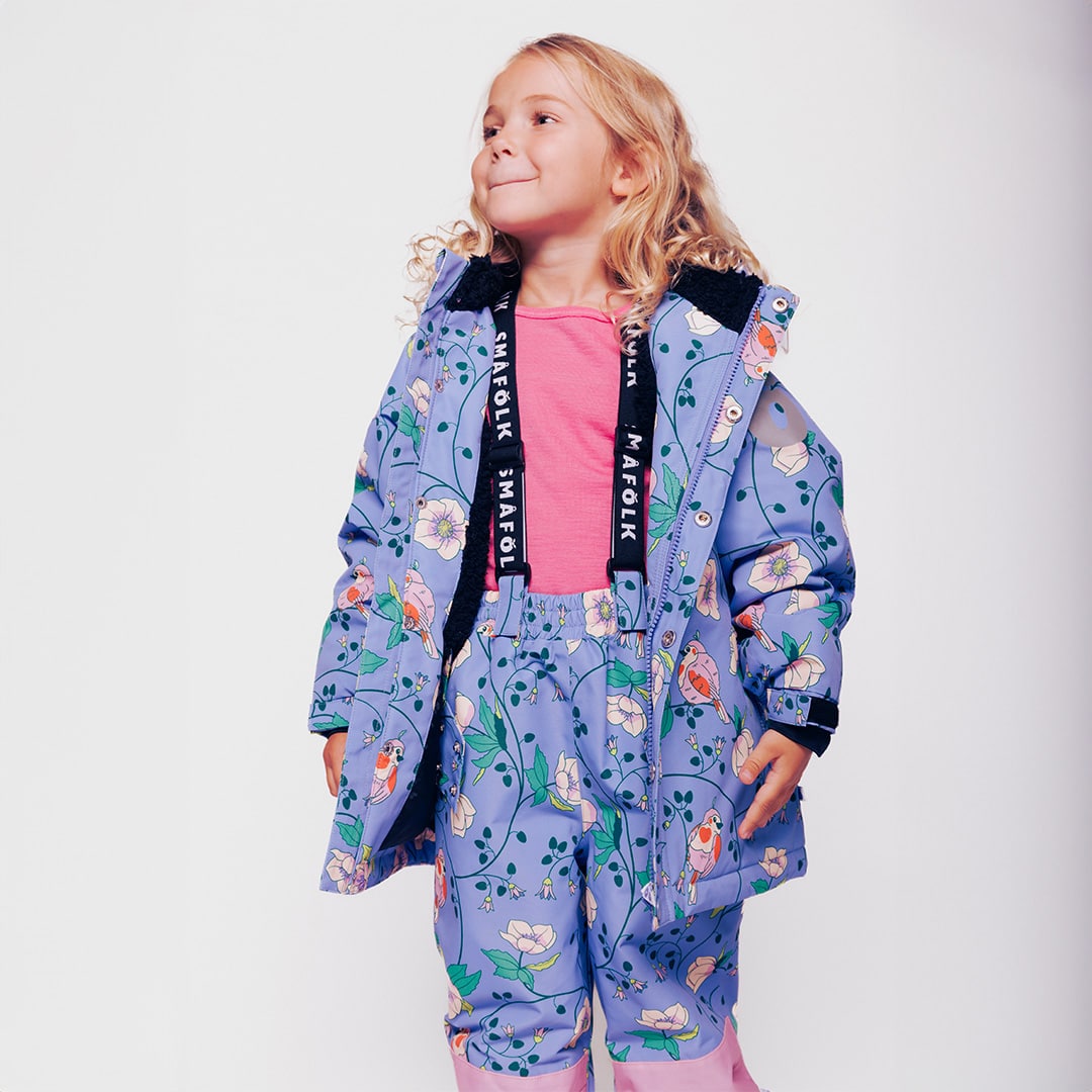 Winterjacke mit Vögeln und Blumen