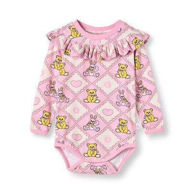 Paula Red Langärmliger Baby Body mit Teddybären