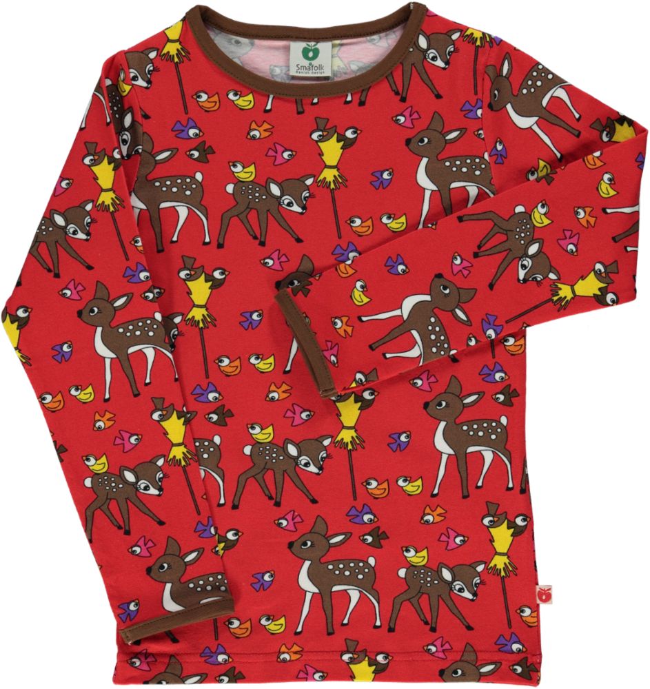 Langarmshirt mit Rehen, Hasen und Vögeln