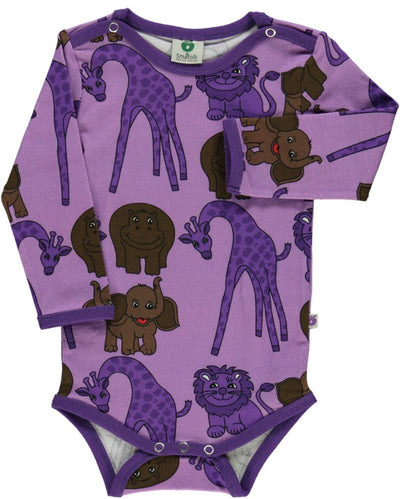Langärmliger Baby Body mit Giraffen, Löwen, Flusspferde und Elefanten