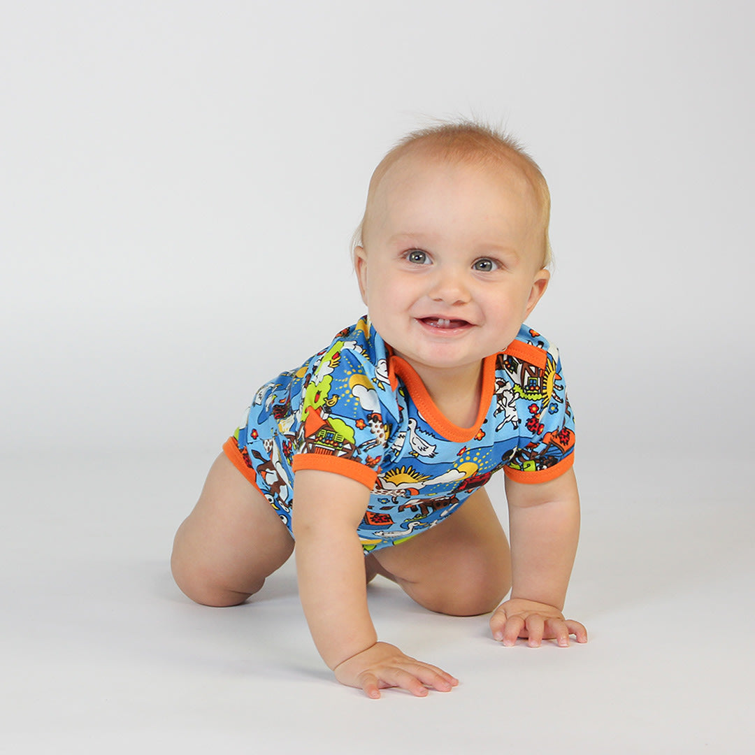 Kurzärmeliger Baby Body mit Bauernhof