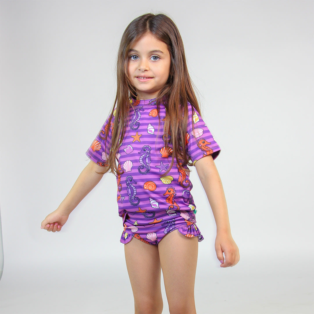 UV50-T-Shirt für Kinder mit Seepferdchen