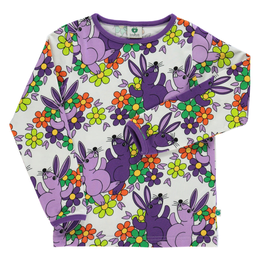 Langarmshirt mit Kaninchen und Blumen