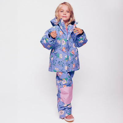 Winterjacke mit Vögeln und Blumen