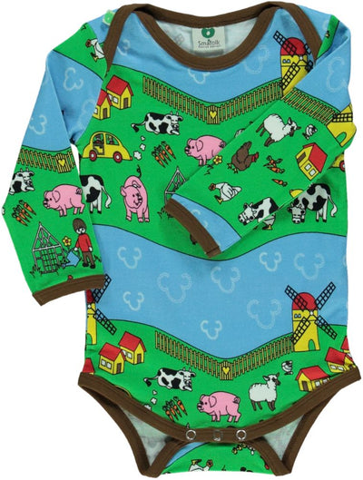 Langärmliger Baby Body mit Bauernhof
