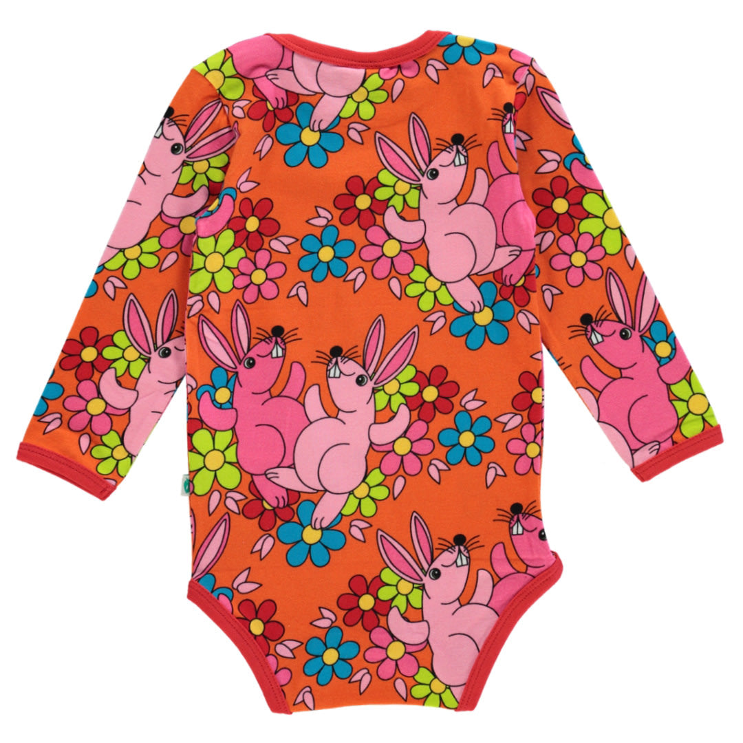 Langärmliger Baby Body mit Kaninchen und Blumen