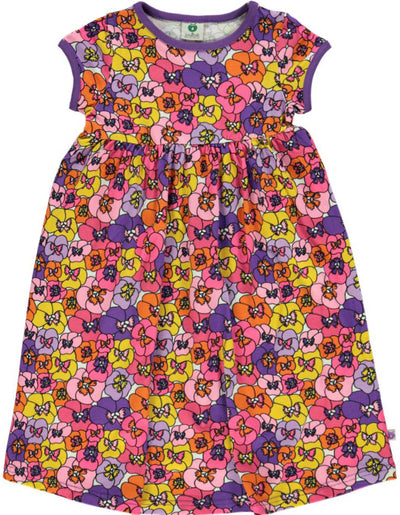 Langes kurzärmliges Kleid mit Blumen